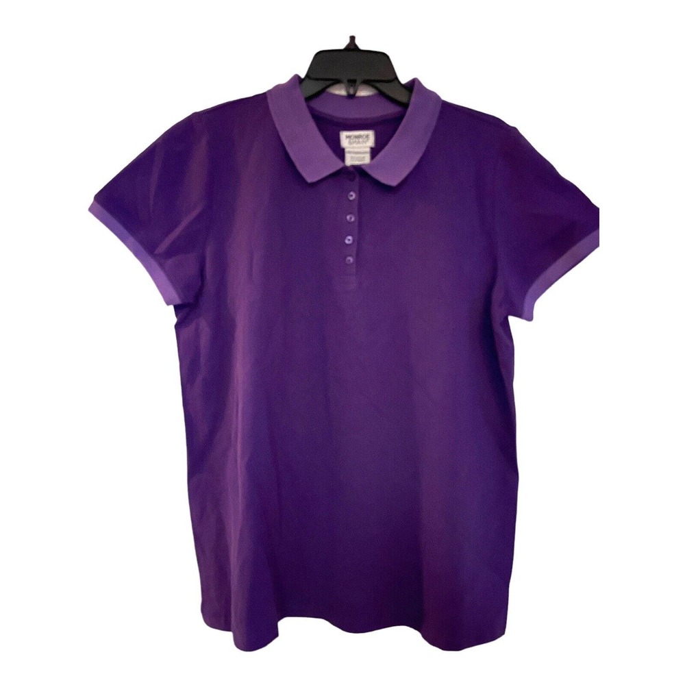 Monroe & Main Contrast Collar Polo Purple Business Casual Short Sleeve Golf Top - Picture 2 of 7